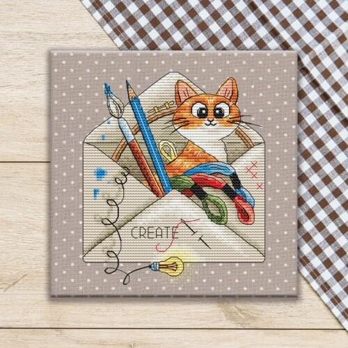 The cat in the handmade envelope cross stitch 11CT 18ct 14ct cotton thread embroidery DIY handmade needlework