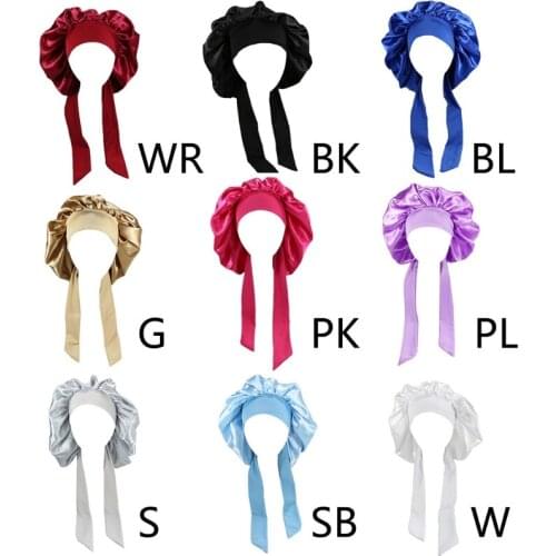 F3MD Womens Satin Bonnet with Wide Stretch Ties Long Hair Care Girls Night Sleep Hat Hair Silky Head Wrap Shower