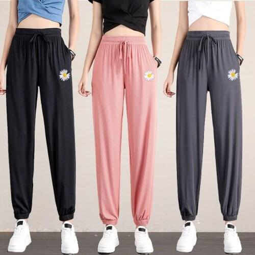 Women Soft Comfort Ice Silk Black Pants Harajuku INS Summer Fashion High Waist Sweatpants Loose Casual Womens Sports Trousers