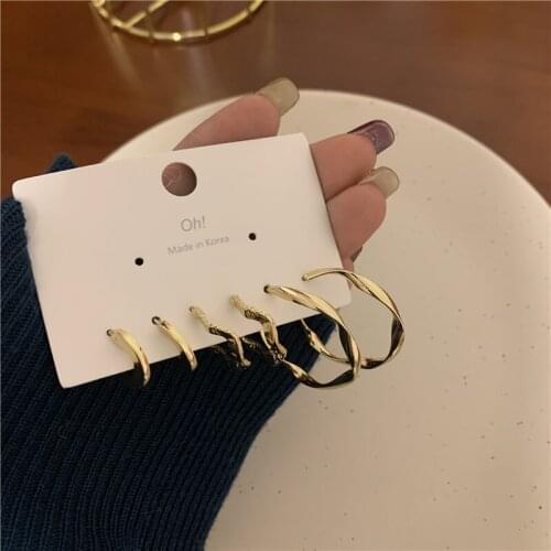 2021 New Design Vintage Geometry Hoop Earrings Sets For Women Round Earring Brincos Jewelry Female Fashion Statement Gifts