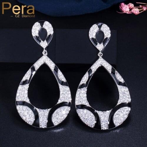 Pera Vintage Big Dangle Hollow Black And White Cubic Zirconia Long Earrings for Fashion Women Party Jewelry Accessories E167