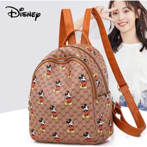 Disney Mickey Womens Backpack PU Leather Travel Shoulder Bag Backpack Mommy Bag Girl Multifunctional Cartoon High Quality Bag