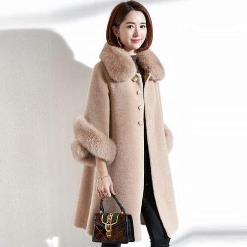 Real Fur Coat Women Korean Sheep Shearing Winter Coat Women Fox Fur Collar Jacket Women Clothes 2020 Manteau Femme JS9106 YY1200