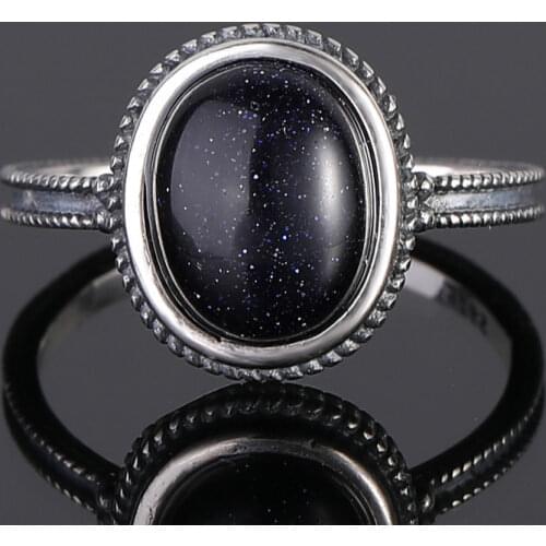 925 Sterling Silver Ring Oval 8*10MM Blue Sandstone Vintage Ring For Women Female Party Fine Jewelry Anniversary Gift Wholesale
