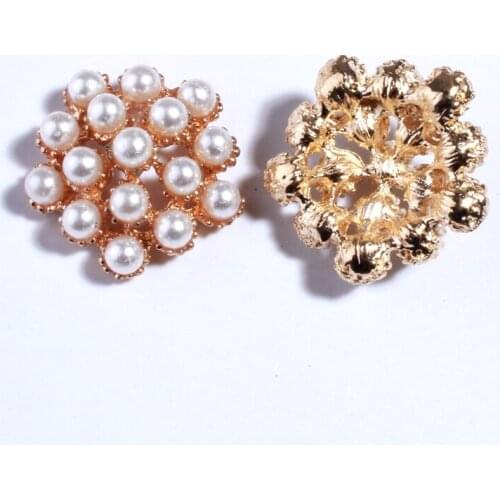 10PCS 20MM Fashion Pearl Metal Buttons Embellishment For Clothing Sparking Alloy Button For Wedding Invitation