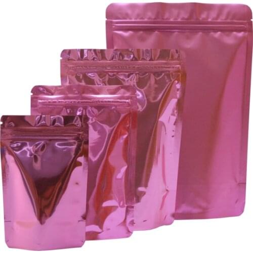 100 pcs Pink Stand Up Aluminum Foil Zip Lock Food Storage Packaging Bag Colorful Self Seal Packaging Coffee Bean Bags