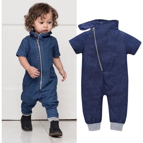 2018 Hot-Selling Baby Kids Boys One-piece Short Sleeved solid Bib Playsuit Jumpsuit T-shirt Pants Outfit Clothes 1-3Y