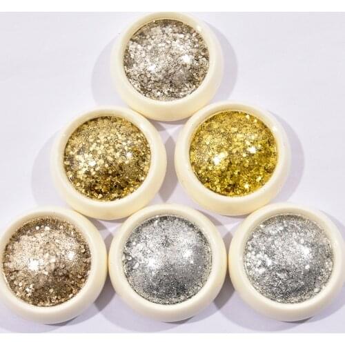 6Colors/Set Nails Art Glitter Spangles Holographic Mermaid Charms Gold Silver Sparkly Paillette Tips Sequins Mix Powder Decor K9