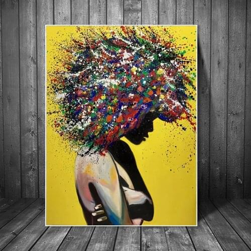 African Girl Abstract Canvas Paintings Modern Graffiti Wall Art Canvas Prints African Art Pictures For Living Room Wall Cuadros