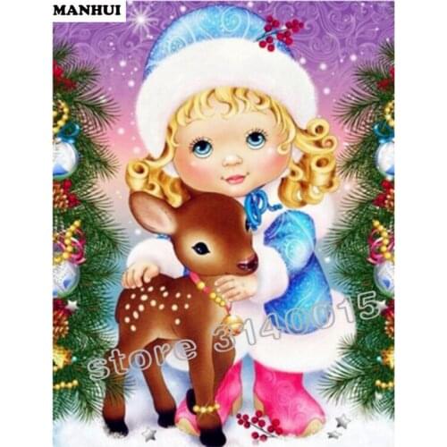 Diy Diamond painting Little girl and deer 3D square drill Diamond mosaic pasted full cross stitch Crafts Home Decoration ABC015