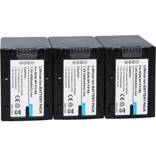 AOPULY 3Pcs NP-FV100 NP FV100 NPFV100 Rechargeable Battery for Sony DCR-SR15 SX15 FDR-AX100 HDR-CX105 HC9 PJ10 TD20V HXR-NX3D1U