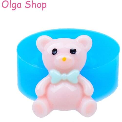 DYL038 20.5mm Kawaii Bear with Bow Silicone Mold - Cupcake Toppers, Fondant, Candy, Resin, Cookie Biscuit, Jewelry, Food Safe