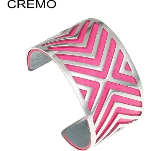 Cremo Argent Stainless Steel Cuff Leather For Women Bracelet & Bangles Reversible Interchangeable Manchtte Jewelry Jonc Femme
