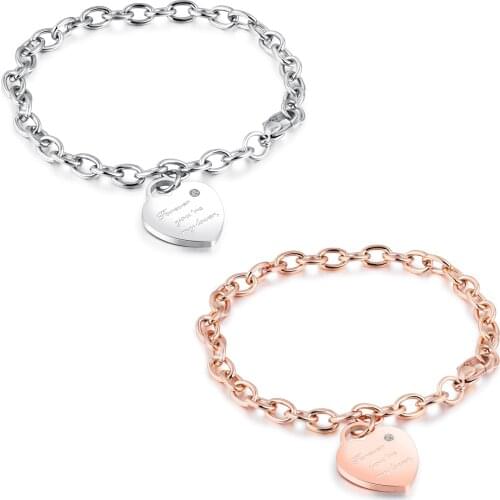Cyue European Punk Rose Golden Stainless Steel Bracelet Wholesale Fashion Personality Heart-shaped Pendant Chain