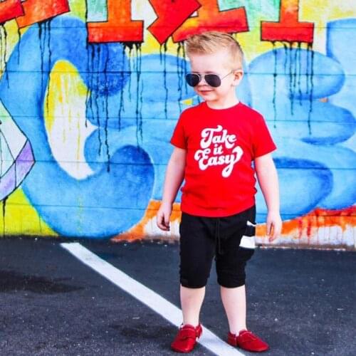 Take It Easy Funny Kids T-shirt Boys Girls Toddler Summer Short Sleeve Fashion Tops Shirts Children Casual O-neck 8 Color Tees