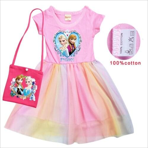Disney Summer Baby Girl Dress Frozen Kids Clothes Casual Solid Color Dress Long Sleeve Children Princess Elsa Dresses 8267