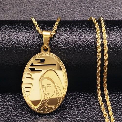 2021 The Virgin Mary Stainless Steel Long Necklace Men Jewerly Gold Color Choker Necklace Hip Hop Jewelry collares hombre N17850