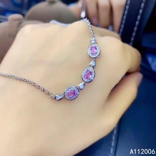 KJJEAXCMY fine jewelry 925 sterling silver inlaid natural pink sapphire bracelet luxury female bracelet support testing