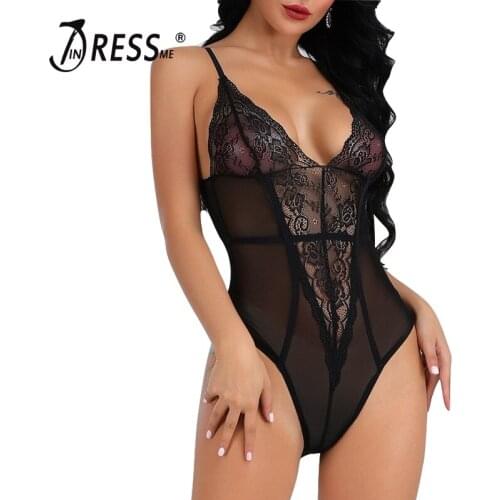 INDRESSME Sexy Strap Backless Women Lace Hollow Out Perspective Mesh Bodysuits Summer Swimsuits Fashion Bodycon Lady Rompers Hot