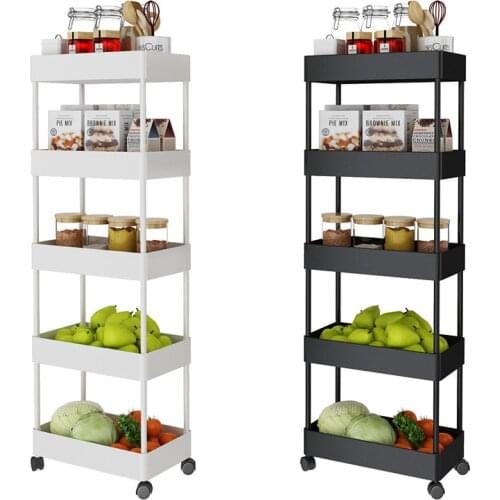 Kitchen Storage Rack Bathroom Storage Rack Refrigerator Side Shelf 2/3/4 Layer Removable With Wheels Space Saving Organizer