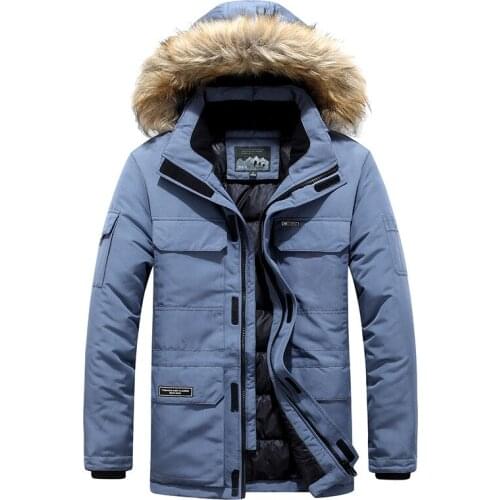 Mens Winter Jacket Casual Fur Collar Warm Thick Cotton-Padded Multi-pocket Hooded Parkas Coats Overcoat Windbreaker Jackets 6XL