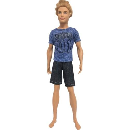 NK One Set Prince Doll Blue Casual Shorts suit Handmade Clothes Fashion Outfits For Barbie Doll Ken Doll Child Gift 6X