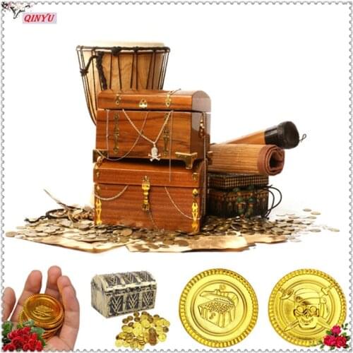 New 50pcs Gold Coins Pirate Treasure Game Halloween Play Money Pirate Party Props Kid Party Christmas Decoration Supplies 6Z
