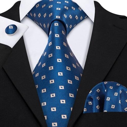 New Fashion Blue Wedding Tie Set 100% Silk Men Tie Barry.wang Dropshipping 8.5cm Gravata Neck Tie For Men Party Business LS-5054