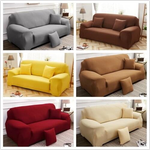 Solid Color Sofa Covers for Living Room Polyester Sofa Cover Elastic Corner Couch Cover Slipcover Chair Protector 1/2/3/4 Seater