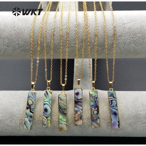 WT-N1020 Wholesale fashion jewelry natural abalone shell necklace High quality rectangle shape shell with 24 gold electroplate