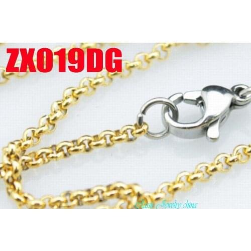 14"-38" golden color stainless steel necklace 2mm round rolo link chains women fashion jewelry 20pcs ZX019DG