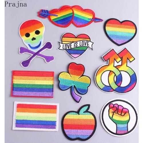 Prajna Pride Gay LGBT Patch Embroidered Patches For Clothes Iron on Patches Badge Stripe Sticker On Clothing DIY Sewing Applique