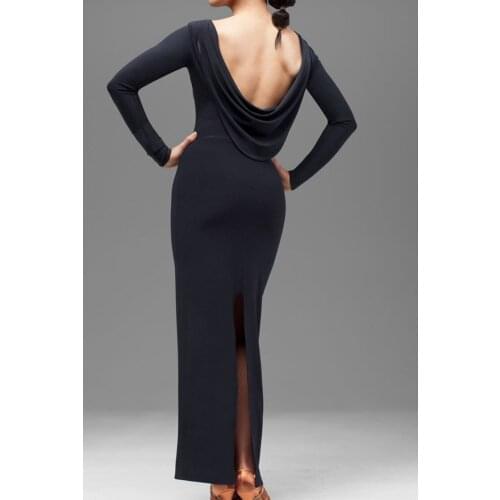 Latin dance pendant back collar long dress full sleeve hip package back split dress W16013 Latin