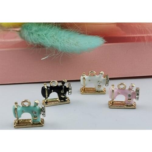10Pcs Enamel Sewing Machine Charms Pendant 14*16mm Gold Tone Metal Pendants For Women DIY Jewelry Earrings Necklace Accessories