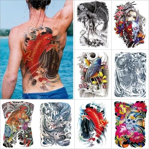 Full back Temporary tattoo sticker Large fake tattoo joss dragon fish skull Waterproof tattoo for men and women body back