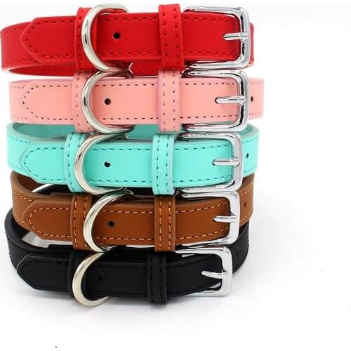 Adjustable Dog Collar PU Leather Cats Collars Simple Style Durable Kitten Collar For Small Medium Dog Comfortable Puppy Necklace