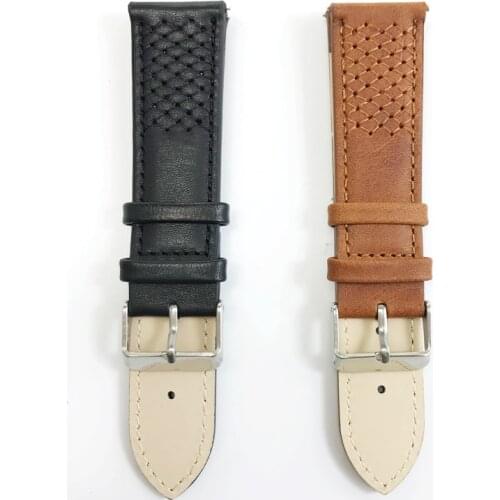Watch Band Genuine Leather Watch Strap Weaving Black Brown Replacement Bracelet Handmade Watchbands Sliver Buckle 20mm 22mm