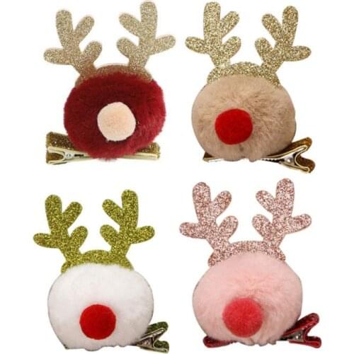 Christmas Plush Hairpin Plush Ball Winter Childrens Hairpin Top Clip Elk Duckbill Antlers Christmas Hair Accessories