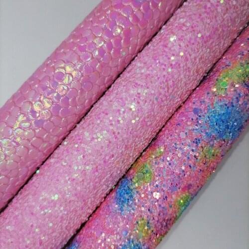 Pink Chunky Glitter leather, Flowers Printed Glitter Leather, Stone Embossed Faux Leather Sheets For Bows Earrings 21x29CM XM880