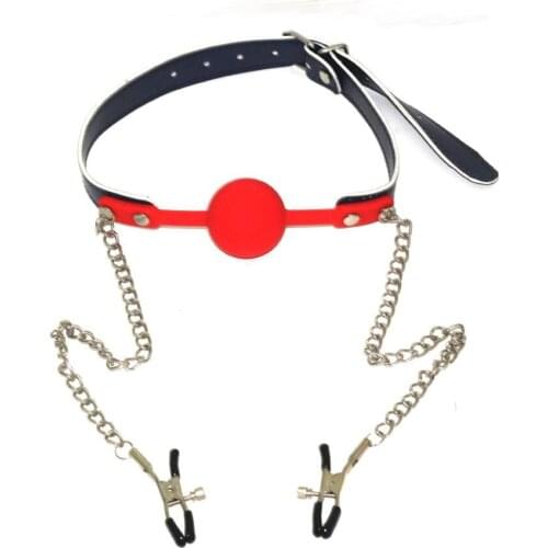 Sex Toys For Woman Bondage PU Leather Mouth Gag Ball Sex Toys Adult Games Chain Clip Breast Nipple Clamps Slave bdsm Tools