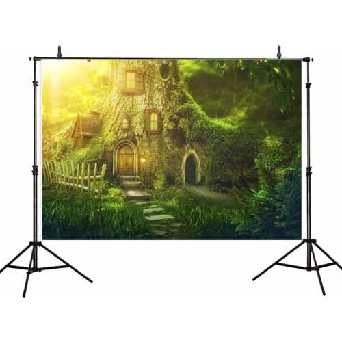 Kid Backdrops Green Forest Tree House Grass Child Portrait Photography Backgrounds Photocall Photo Studio Props Vinyl