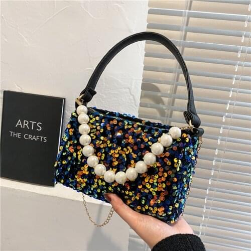 Womens 2021 New Retro Small Square Bag Sequins Fashion Design Shoulder Messenger Bag Purses and Handbags Satchels