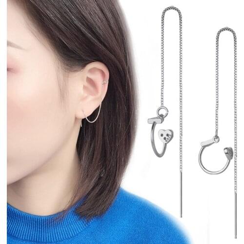 1 Pcs Fashion Long Tassel Ear Line Female Long Line Heart Ear Clip Simple Design Clip Earrings For Women New Korean Jewelry