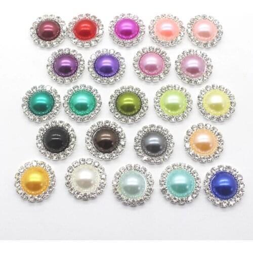 10pcs/Lot 16mm Pearl Wedding Sewing Diamond Crystal Round Buttons Rhinestones Buttons DIY Hair Accessories Decorative Button