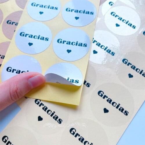 100Pcs Gracias Spanish sealing sticker Round black love heart stickers Bread Food Gift Seal White cowhide transparent 3.5CM