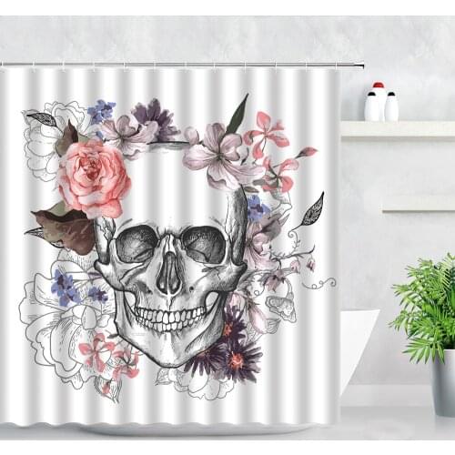 3D Skull Personalized Printing Shower Curtains Flowers Skeleton Hand Painted Art Creative Bath Screens Hooks Bathroom Curtain