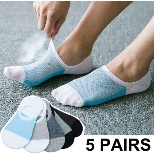 5 Pairs Men Short Socks Breathable Bamboo Fiber Ankle Boat Socks Cotton Sport Socks Non-slip Silicone Invisible Casual Men Socks