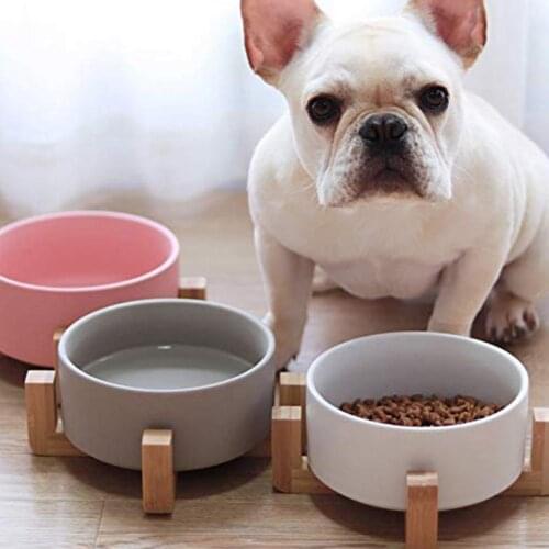 850ML Ceramic Dog Cat Feeding Bowl With Wood Frame Pet Feed Container Free Shipping Drop Shipping