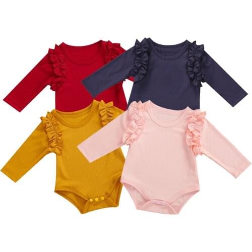 Citgeett Spring Fall Autumn Infant Baby Girls Solid Long Sleeve Sweet Ruffled Bodysuit+Headband 2Pcs Set Spring Clothes
