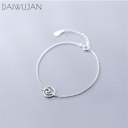 DAIWUJAN Korean Japan Style Round Wave Bracelet 925 Sterling Silver Simple Fine Jewelry For Women Fashion Girls Jewelry Gift